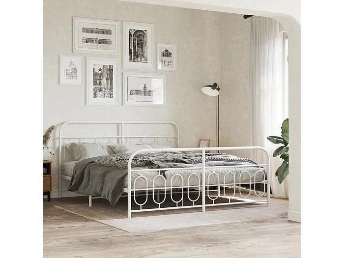 Estructura cama sin colchón con estribo metal blanco 183×213 cm