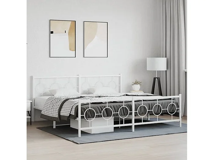 Estructura cama sin colchón con estribo metal blanco 193×203 cm