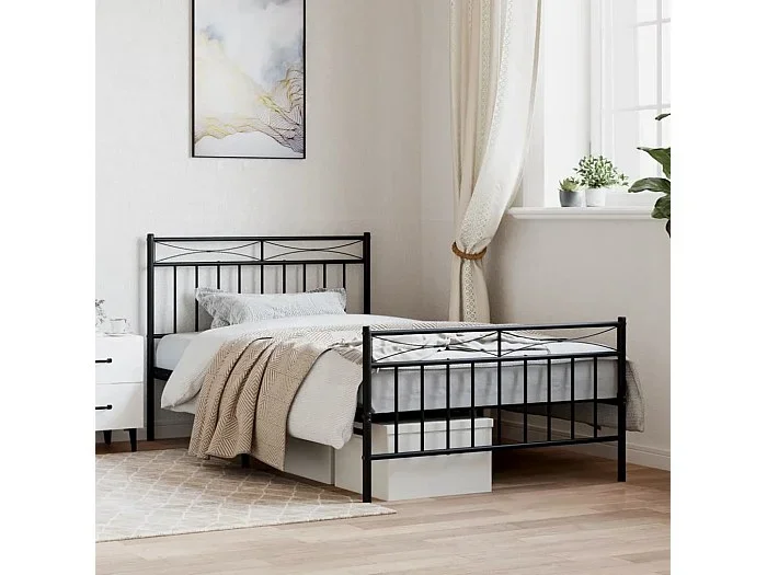 Estructura cama sin colchón con estribo metal negro 107×203 cm