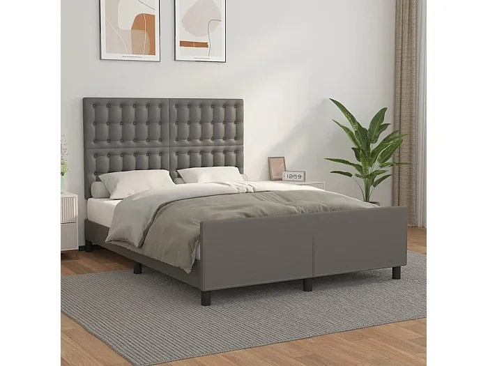 Estructura de cama con cabecero cuero sintético gris 140×190 cm