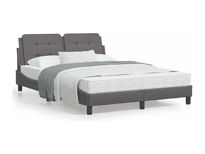 Estructura de cama con cabecero cuero sintético gris 140×190 cm