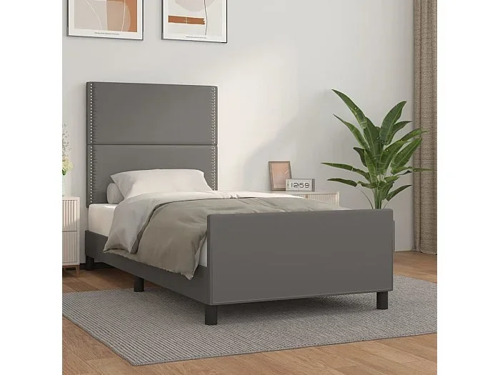 Estructura de cama con cabecero cuero sintético gris 90×190 cm