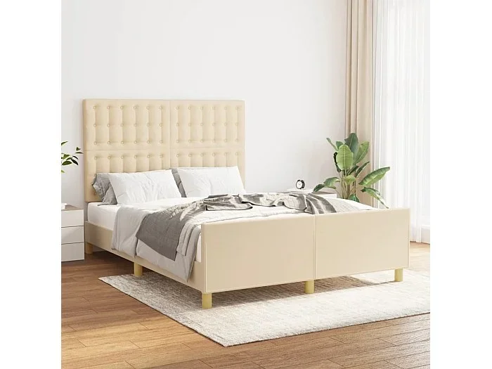 Estructura de cama con cabecero de tela color crema 140×200 cm