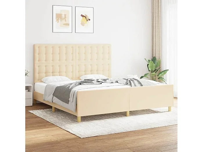 Estructura de cama con cabecero de tela color crema 180×200 cm