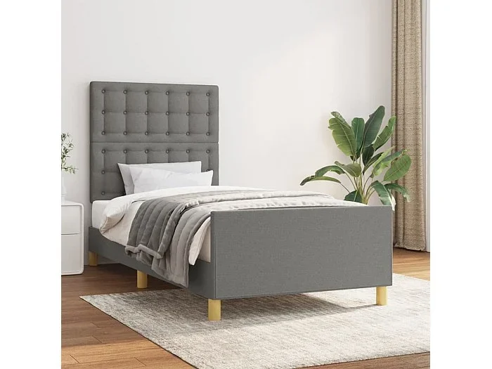 Estructura de cama con cabecero de tela gris oscuro 90×190 cm