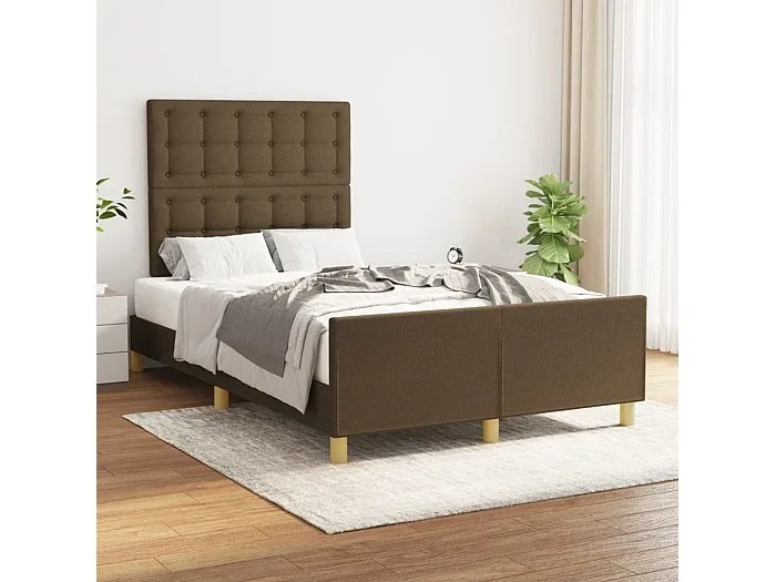 Estructura de cama con cabecero de tela marrón oscuro 120x200cm