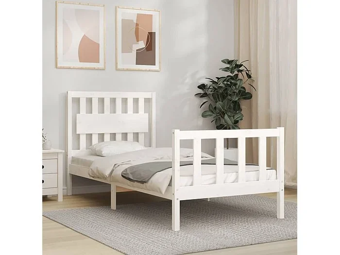 Estructura de cama con cabecero madera maciza blanco
