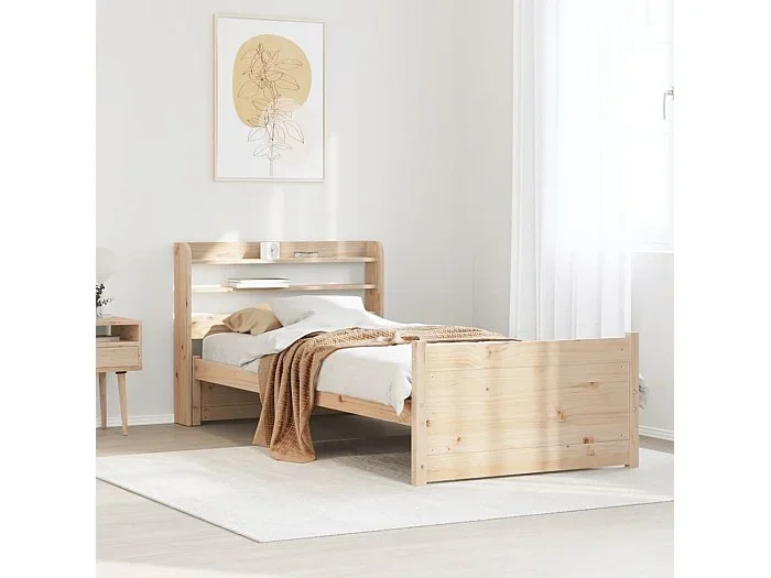 Estructura de cama con cabecero madera maciza de pino 90×200 cm
