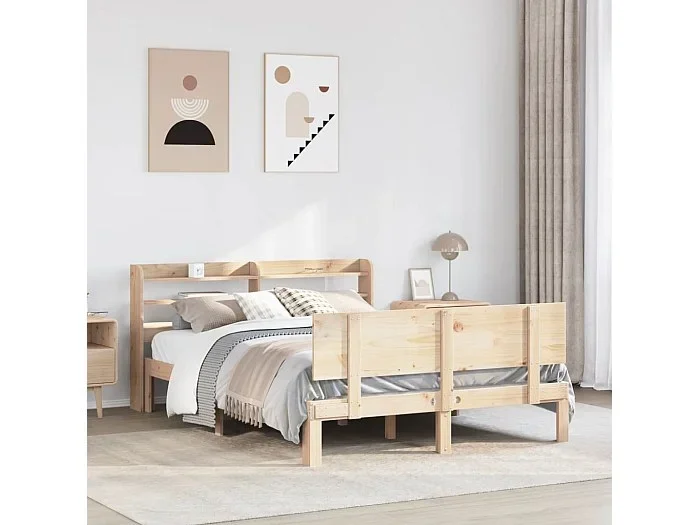 Estructura de cama con cabecero madera maciza pino 160×200 cm