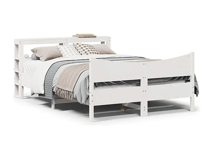 Estructura de cama con cabecero madera pino blanco 140×200 cm