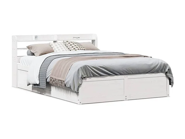 Estructura de cama con cabecero madera pino blanco 160×200 cm