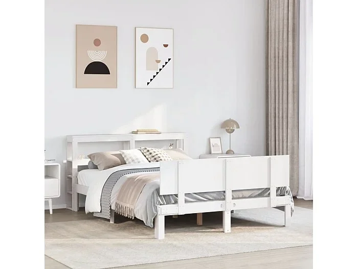 Estructura de cama con cabecero madera pino blanco 160×200 cm