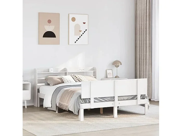 Estructura de cama con cabecero madera pino blanco 160×200 cm