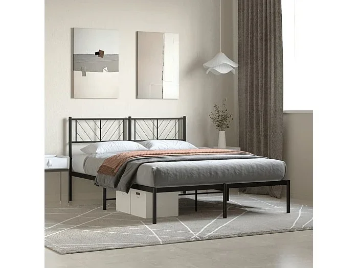 Estructura de cama con cabecero metal negro 120×200 cm