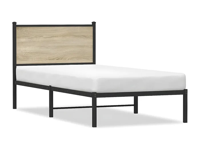 Estructura de cama con cabecero metal roble Sonoma 90×190 cm