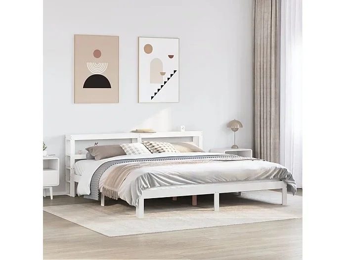 Estructura de cama con cabecero sin colchón blanco 180×200 cm