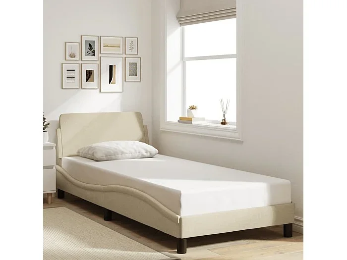 Estructura de cama con cabecero sin colchón tela crema 90x200cm