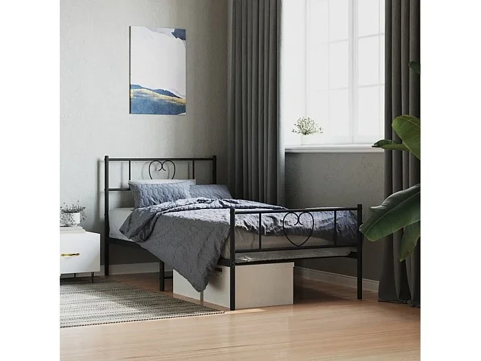 Estructura de cama con cabecero y estribo metal negro 75×190 cm