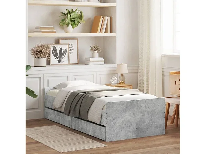 Estructura de cama con cajones gris hormigón 90×190 cm