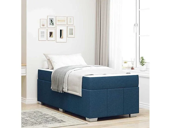 Estructura de cama con colchón Azul 120 x 190 cm tela