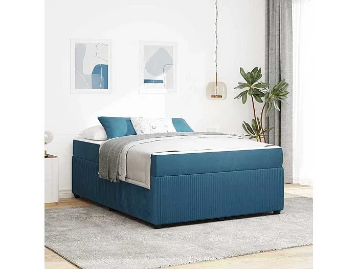 Estructura de cama con colchón Azul 160 x 200 cm Terciopelo