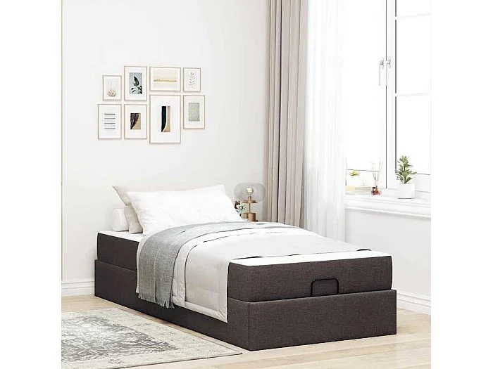Estructura de cama con colchón Marrón oscuro 100 x 200 cm tela