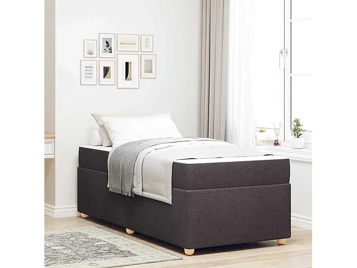 Estructura de cama con colchón Marrón oscuro 100 x 200 cm tela