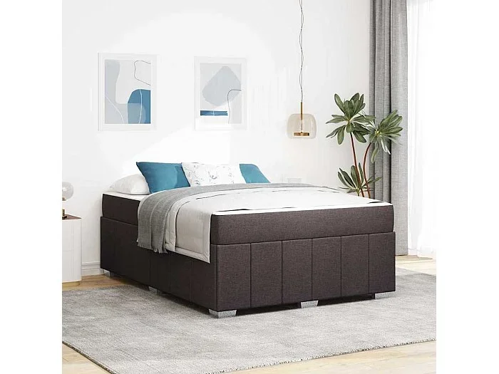 Estructura de cama con colchón Marrón oscuro 160 x 200 cm tela