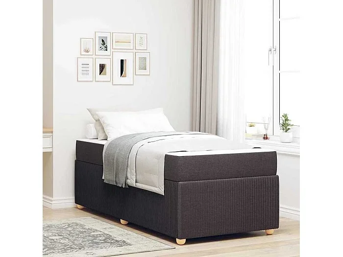 Estructura de cama con colchón Marrón oscuro 90 x 200 cm tela