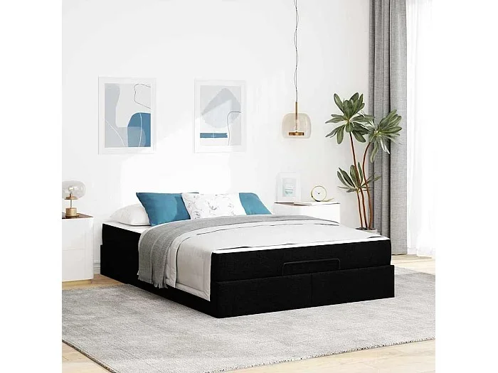 Estructura de cama con colchón Negro 140 x 200 cm tela