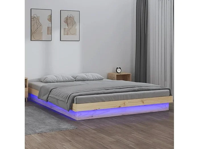 Estructura de cama con LED madera maciza 120×190 cm