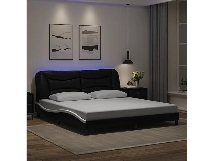 Estructura de cama con LED sin colchón negro blanco 180×200 cm