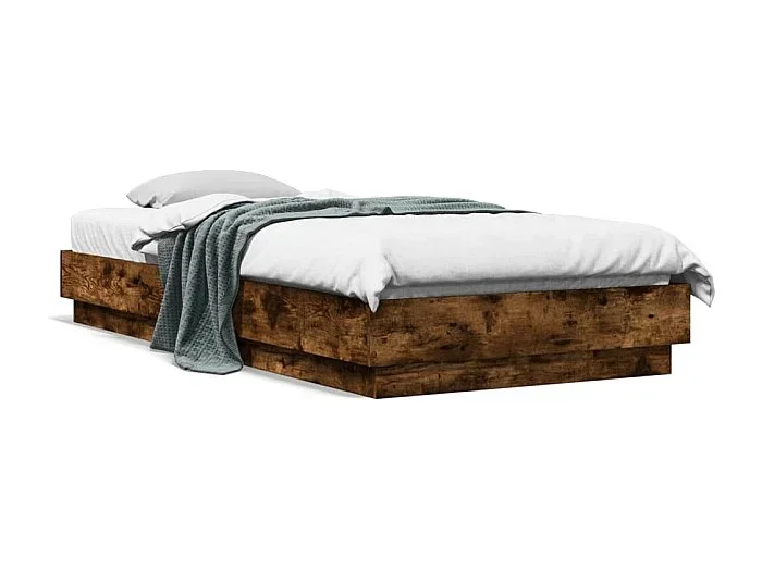 Estructura de cama con luces LED roble ahumado 90×200 cm