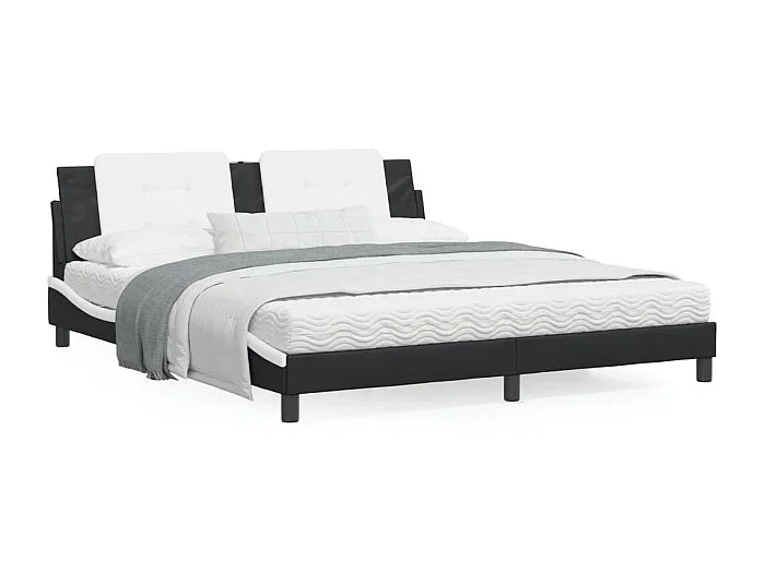 Estructura de cama con luz LED cuero PE negro blanco 180×200 cm
