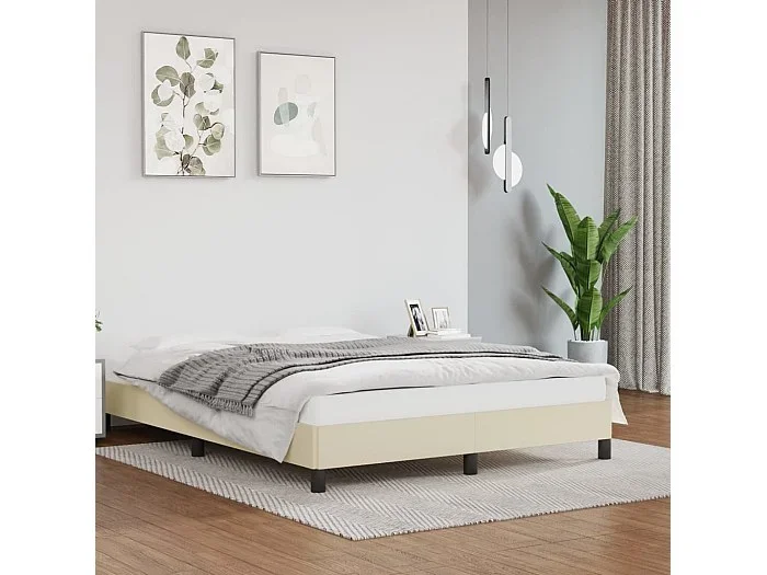 Estructura de cama de cuero sintético color crema 140×200 cm