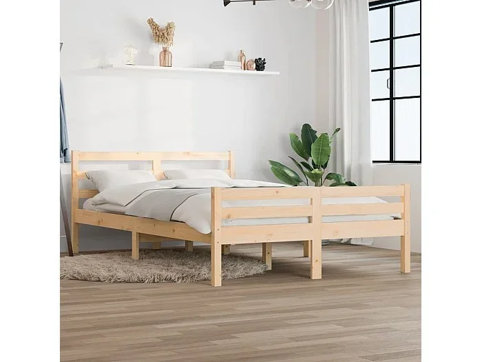 Estructura de cama de madera maciza 140×190 cm