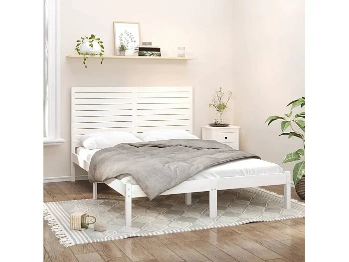 Estructura de cama de madera maciza de pino blanca 160×200 cm