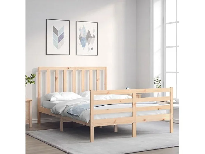 Estructura de cama de matrimonio con cabecero madera maciza