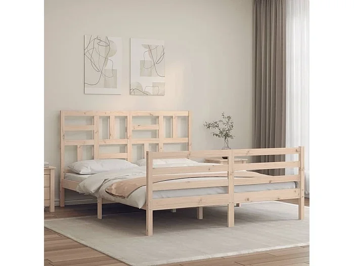 Estructura de cama de matrimonio con cabecero madera maciza