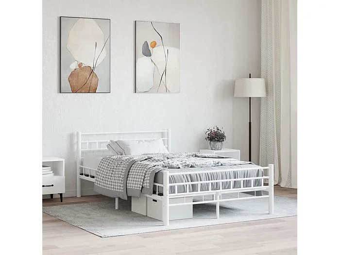 Estructura de cama de metal blanco 140×200 cm