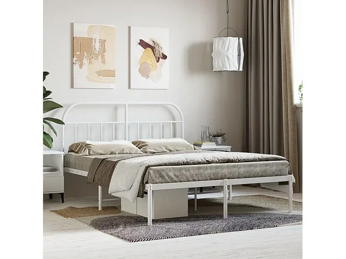 Estructura de cama de metal con cabecero blanca 140×190 cm