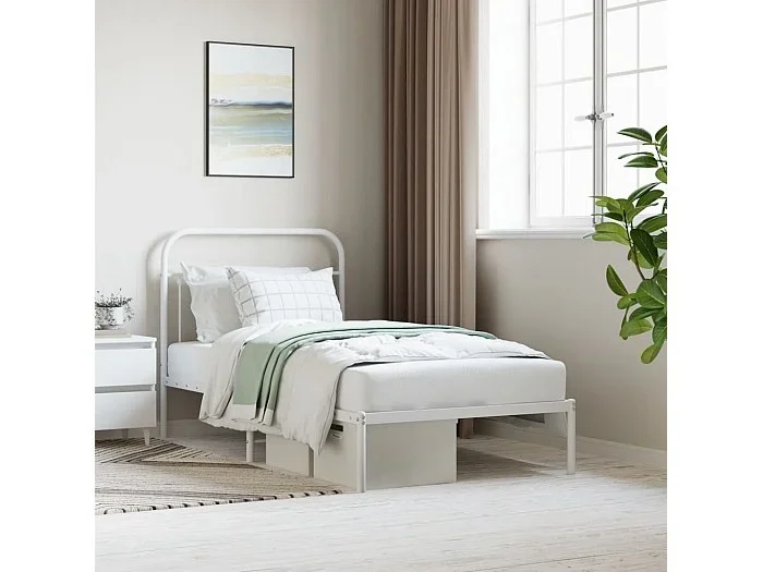 Estructura de cama de metal con cabecero blanco 100×190 cm