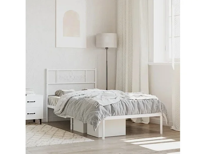 Estructura de cama de metal con cabecero blanco 75×190 cm