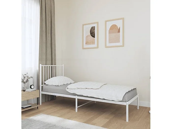 Estructura de cama de metal con cabecero blanco 80×200 cm