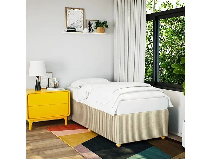 Estructura de cama de tela color crema 100×200 cm
