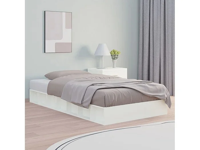 Estructura de cama doble de madera maciza blanco 135×190 cm