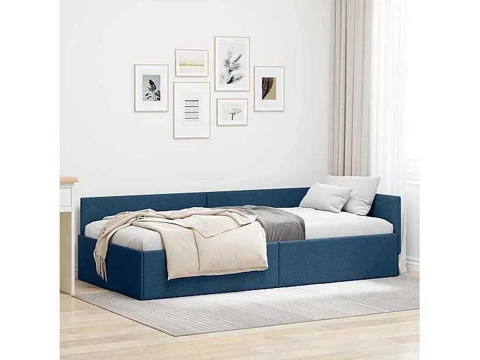 Estructura de cama en esquina con cabecera Azul 80 x 200 cm