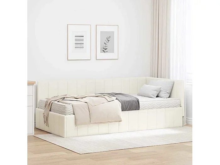 Estructura de cama en esquina Crema 100 x 200 cm Terciopelo