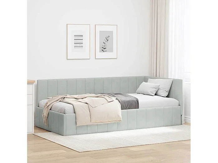 Estructura de cama en esquina Gris claro 90 x 190 cm Terciopelo