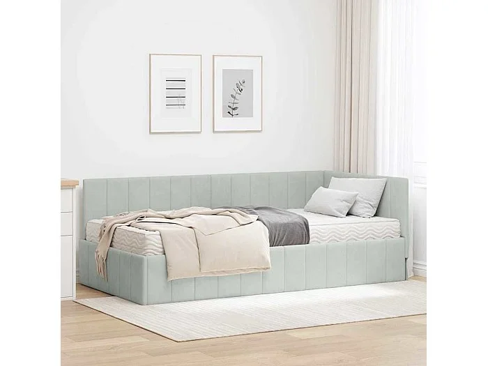 Estructura de cama en esquina Gris claro 90 x 200 cm Terciopelo
